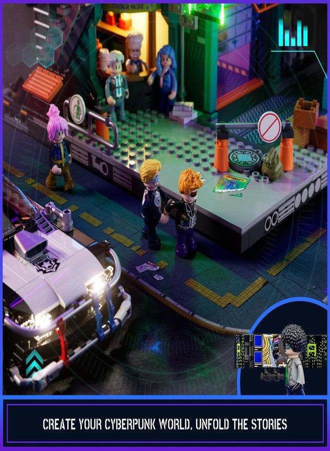 FUNWHOLE Police Patrol Car Lighting Building-Bricks Set - Cyberpunk City Car Chase Playkit with Officer 372 Pcs STEM Toys - Image 5